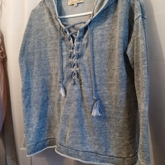 VINTAGE HAVANA Hoodie Sweatshirt Small Gray Lace-up henley Soft terry pullover - Picture 4 of 8